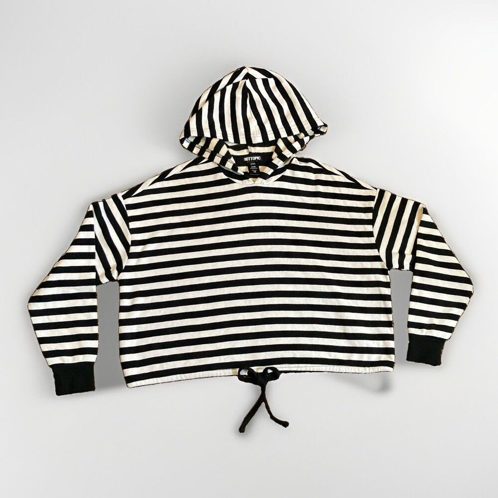 Hot Topic Black & White Drawstring Waist Oversized Hoodie size XS
